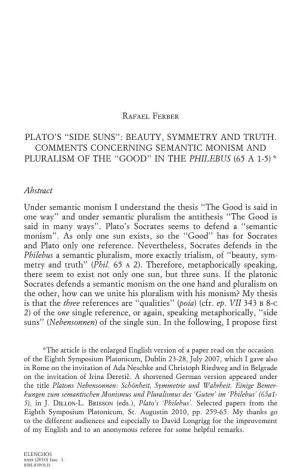 Rafael Ferber PLATO's ``SIDE SUNS'': BEAUTY, SYMMETRY AND
