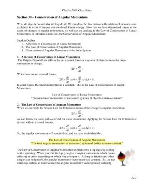 Section 30 – Conservation of Angular Momentum