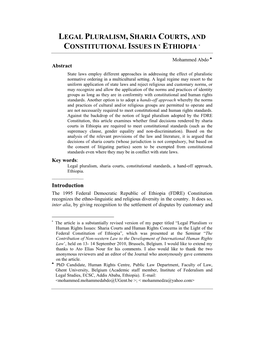 Legal Pluralism, Sharia Courts, and Constitutional Issues in Ethiopia ∗