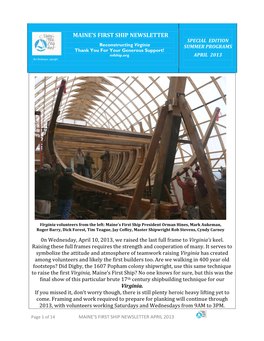 Maine's First Ship Newsletter April 2013