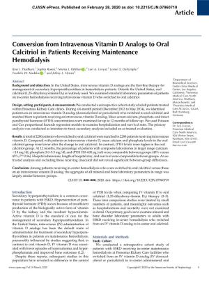 Article Conversion from Intravenous Vitamin D Analogs to Oral Calcitriol