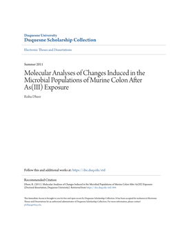 Molecular Analyses of Changes Induced in the Microbial Populations of Murine Colon After As(III) Exposure Rishu Dheer