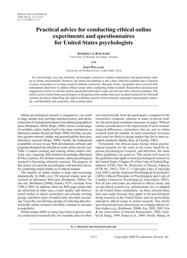 Practical Advice for Conducting Ethical Online Experiments and Questionnaires for United States Psychologists