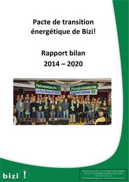 Pacte De Transition Énergétique De Bizi! Rapport Bilan 2014 – 2020