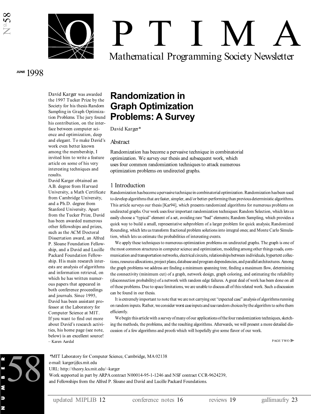 Mathematical Programming Society Newsletter Cussion Ofafewalgorithmsandproofswhichwillhopefullygivesomeflavor Ofourwork