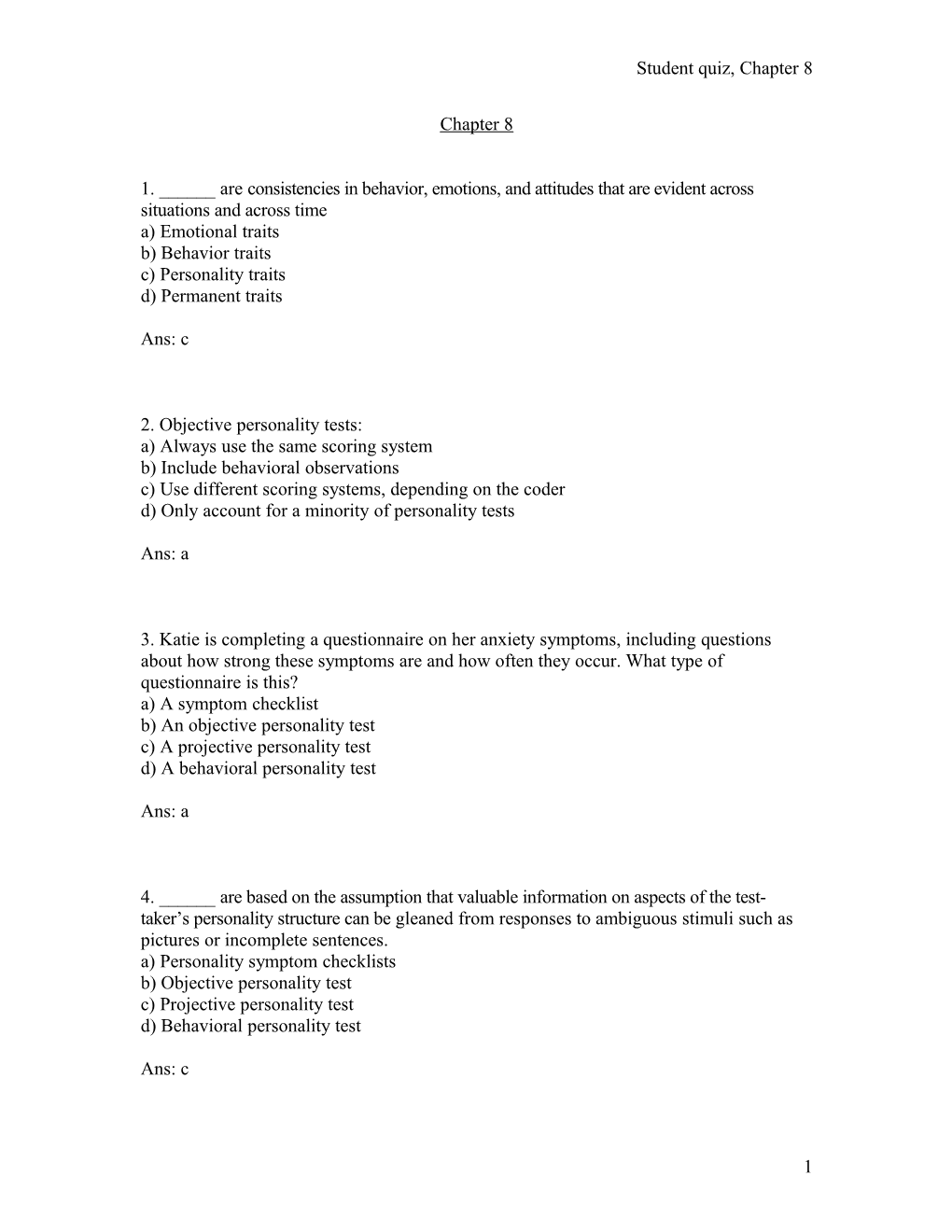 Student Quiz, Chapter 8