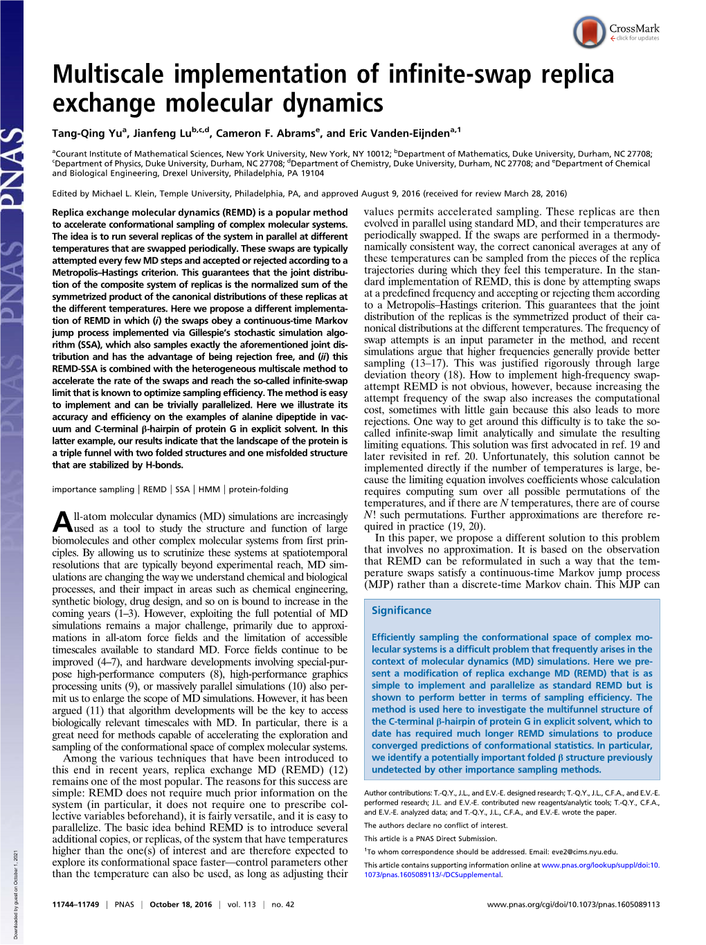 Multiscale Implementation of Infinite-Swap Replica Exchange Molecular Dynamics