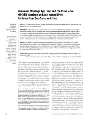 Minimum Marriage Age Laws and the Prevalence of Child Marriage and Adolescent Birth: Evidence from Sub-Saharan Africa