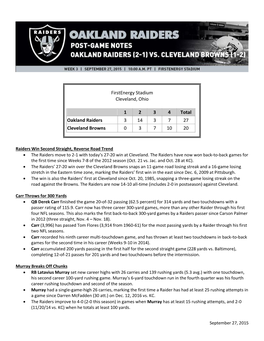 Firstenergy Stadium Cleveland, Ohio 1 2 3 4 Total Oakland Raiders 3 14