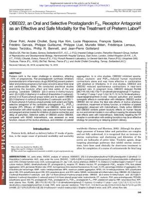 OBE022, an Oral and Selective Prostaglandin F2α Receptor Antagonist As an Effective and Safe Modality for the Treatment of Pret