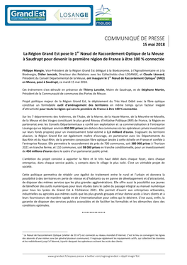 COMMUNIQUÉ DE PRESSE 15 Mai 2018