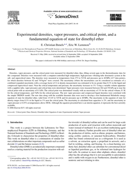 Experimental Densities, Vapor Pressures, and Critical Point, and a Fundamental Equation of State for Dimethyl Ether E