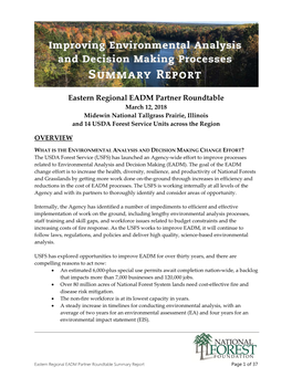 Eastern Regional EADM Partner Roundtable March 12, 2018 Midewin National Tallgrass Prairie, Illinois and 14 USDA Forest Service Units Across the Region