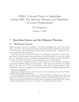 The Minimax Theorem and Algorithms for Linear Programming∗