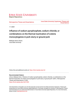 Influence of Sodium Pyrophosphate, Sodium Chloride, Or Combinations on Thermal