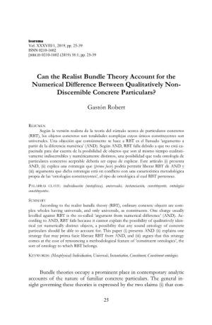 Can the Realist Bundle Theory Account for the Numerical Difference Between Qualitatively Non- Discernible Concrete Particulars?