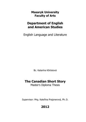 Department of English and American Studies the Canadian Short Story