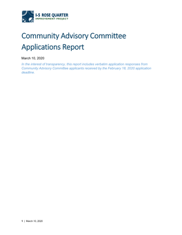 Community Advisory Committee Applications Report