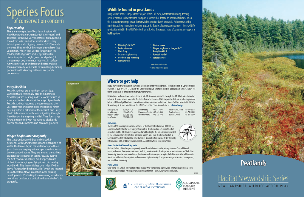 Peatlands Many Wildlife Species Use Peatlands for Part of Their Life Cycle, Whether for Breeding, Feeding, Species Focus Cover Or Nesting