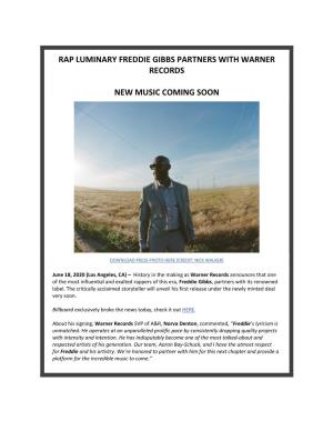 Rap Luminary Freddie Gibbs Partners with Warner Records