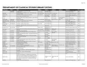 Classical Studies Departmental Library Booklist