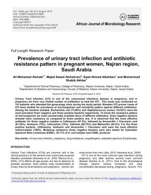 Prevalence of Urinary Tract Infection and Antibiotic Resistance Pattern in Pregnant Women, Najran Region, Saudi Arabia
