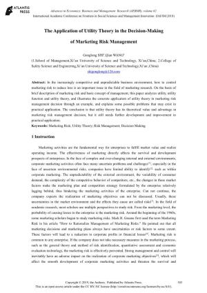The Application of Utility Theory in the Decision-Making of Marketing Risk Management