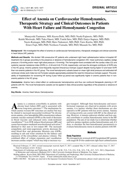 Anemia on Cardiovascular Hemodynamics, Therapeutic Strategy and Clinical Outcomes in Patients with Heart Failure and Hemodynamic Congestion