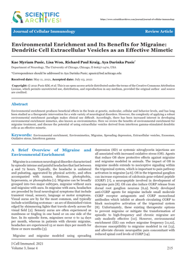 Environmental Enrichment and Its Benefits for Migraine: Dendritic Cell Extracellular Vesicles As an Effective Mimetic