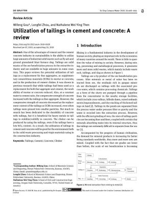 Utilization of Tailings in Cement and Concrete: a Review Received Jun 07, 2019; Accepted Aug 20, 2019 1 Introduction