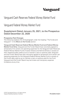 Vanguard Cash Reserves Federal Money Market Fund Vanguard