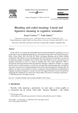 Literal and Figurative Meaning in Cognitive Semantics