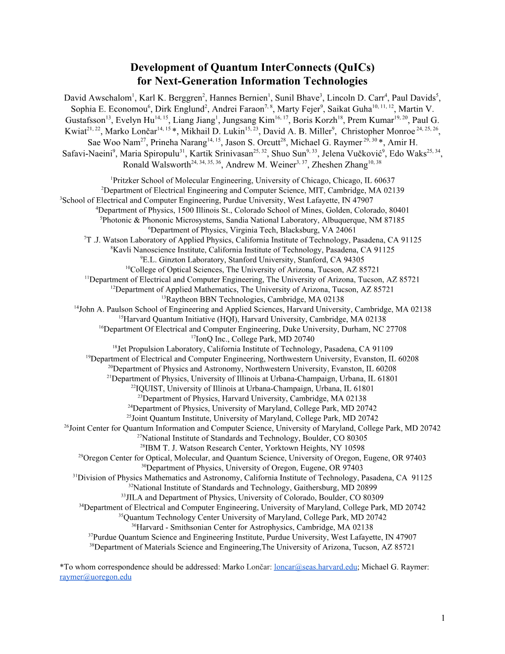 Development of Quantum Interconnects (Quics) for Next-Generation Information Technologies