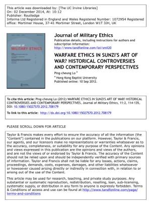 Journal of Military Ethics WARFARE ETHICS in SUNZI's ART of WAR?