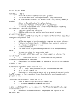 CS 131 (Eggert) Notes W 1 M Lec 1-10-17 Microsoft Interview Was This