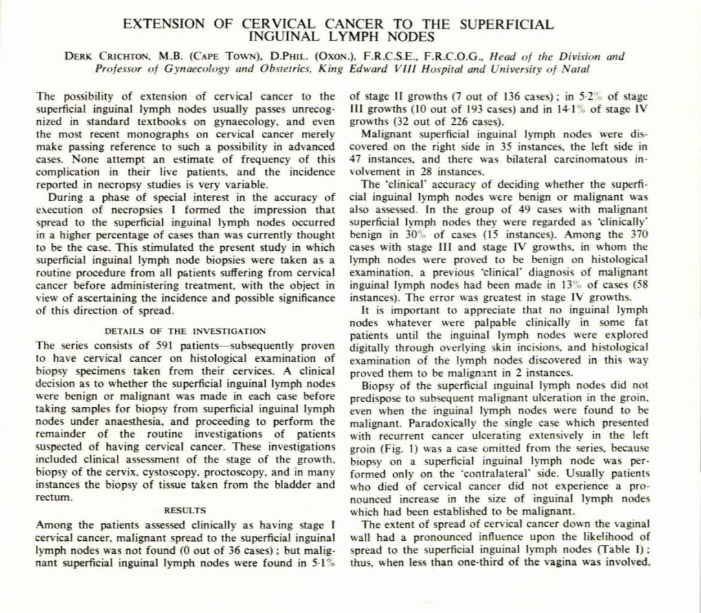 Extension of Cervical Cancer to the Superficial Inguinal Lymph Nodes