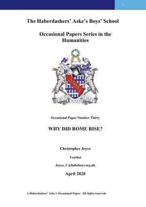 The Haberdashers' Aske's Boys' School Occasional Papers Series In