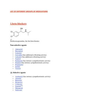 List of Different Groups of Medications