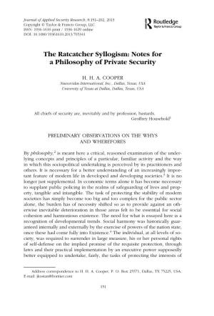 The Ratcatcher Syllogism: Notes for a Philosophy of Private Security