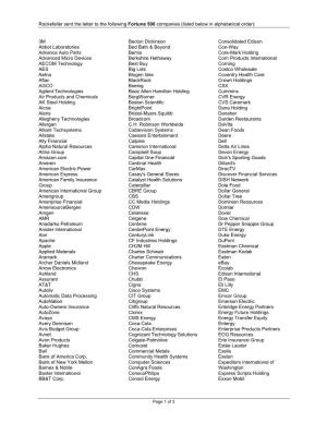 Rockefeller Sent the Letter to the Following Fortune 500 Companies (Listed Below in Alphabetical Order)