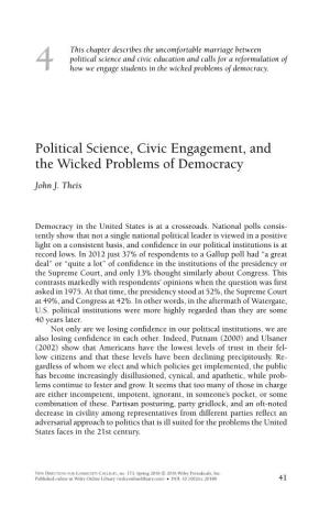 Political Science, Civic Engagement, and the Wicked Problems of Democracy