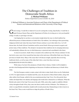 The Challenges of Tradition in Democratic South Africa J