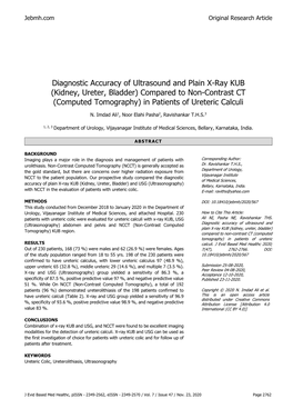 Kidney, Ureter, Bladder) Compared to Non-Contrast CT (Computed Tomography) in Patients of Ureteric Calculi