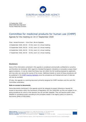 (CHMP) Agenda for the Meeting on 14-17 September 2020