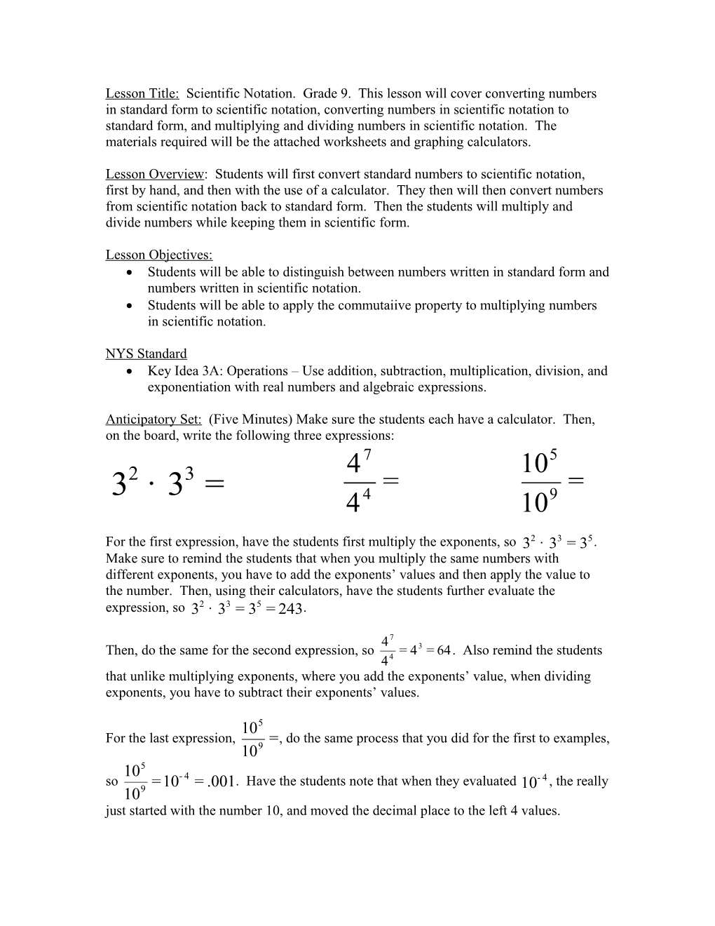 Lesson Title: Scientific Notation