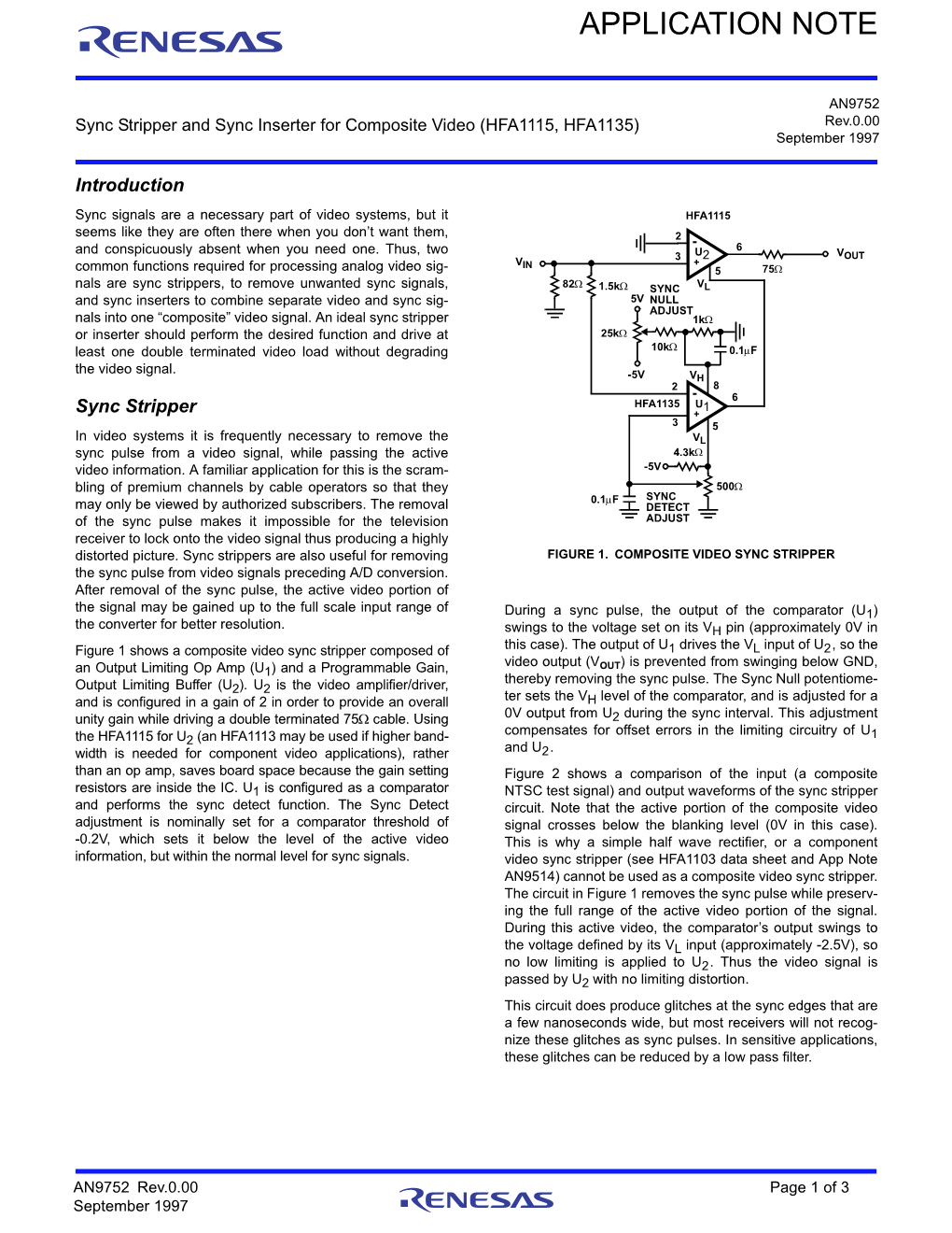 AN9752: Sync Stripper and Sync Inserter for Composite Video