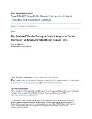 A Content Analysis of Gender Themes in Full-Length Animated Disney Feature Films
