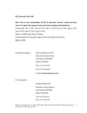 KCI Protocol # 2011-185 Pilot Trial of Oral Cabozantinib/ XL184 In