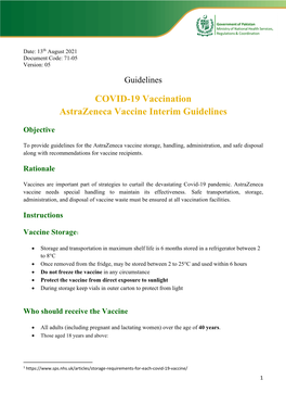COVID-19 Vaccination: Astrazeneca Vaccine Interim Guidelines