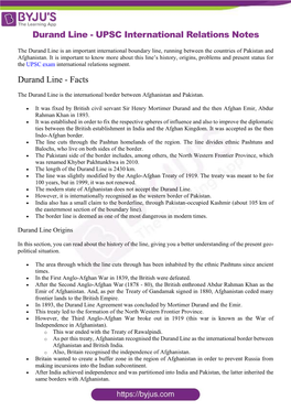 Durand Line - UPSC International Relations Notes